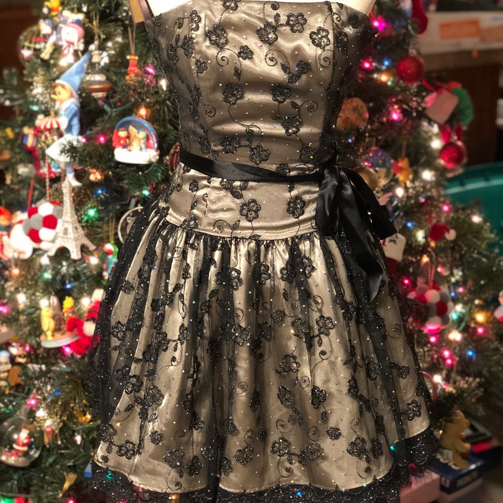 Jessica McClintock Black Overlay Short Dress